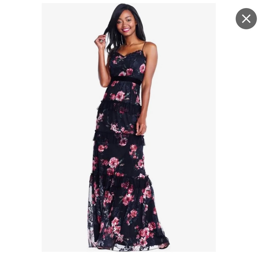 Adrianna Papell Black Maxi Dress with Pink Floral Print